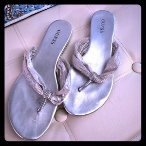 Guess silver flat sandals- like new condition